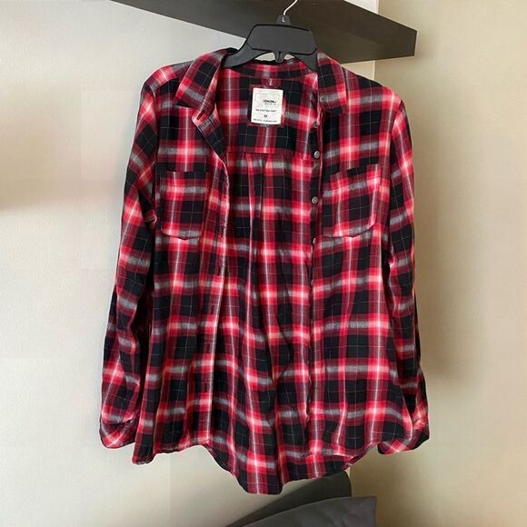 Sonoma Red and Black Checkered Plaid Button Down Top Size Medium - Picture 2 of 7